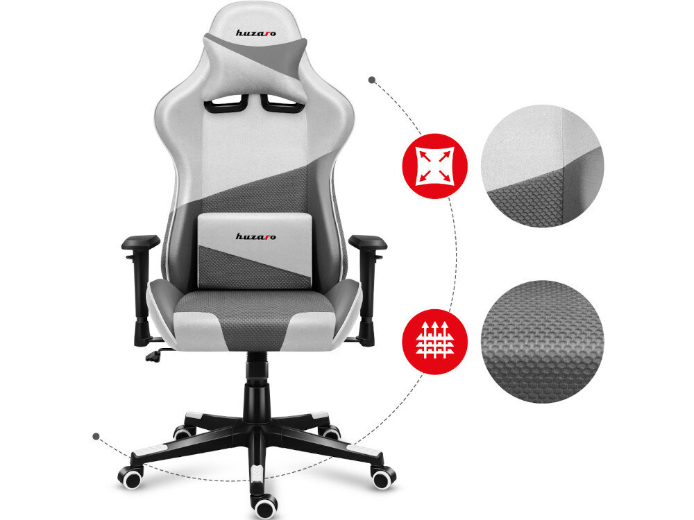 Fotel HUZARO Force 6.2 Biały Mesh materiały wentylacja pianka komfort