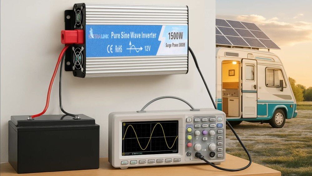 Przetwornica EXTRALINK 12V na 230 1500W/3000W przetwornica 1500W moc ciągła, 3000W szczytowa, przetwornica przymocowana do ściany