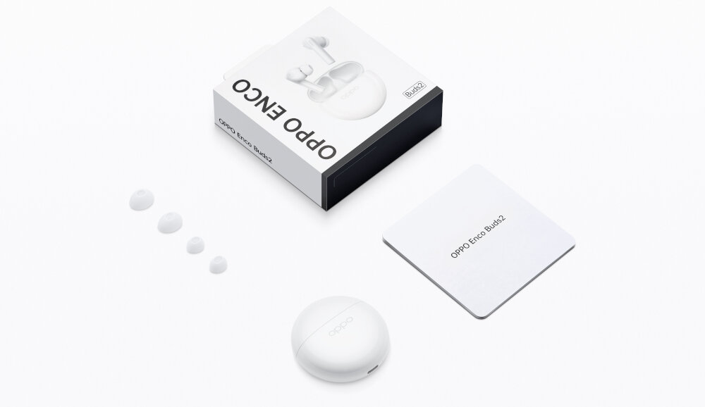 Słuchawki dokanałowe OPPO Enco Buds 2 Biały zywtoność jakość dźwięk redukcja szumów waga kompaktowa niskie opóźnienia transmisja sterowanie dotykowe zestaw firma