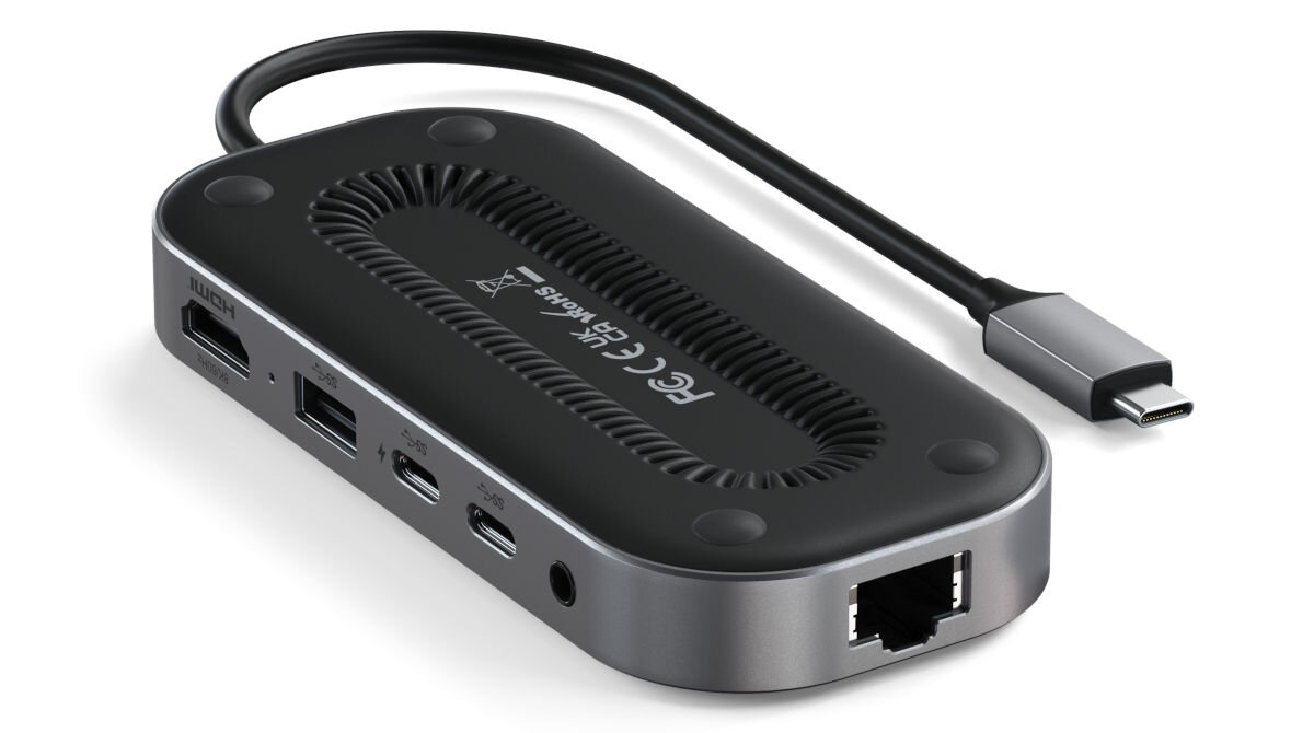 Hub SATECHI ST-U4MGEM Szary wstecznie kompatybilne z interfejsami Thunderbolt 3 i USB-C USB4 rozdzielczość 8K oraz częstotliwość odświeżania wynosząca 60 Hz