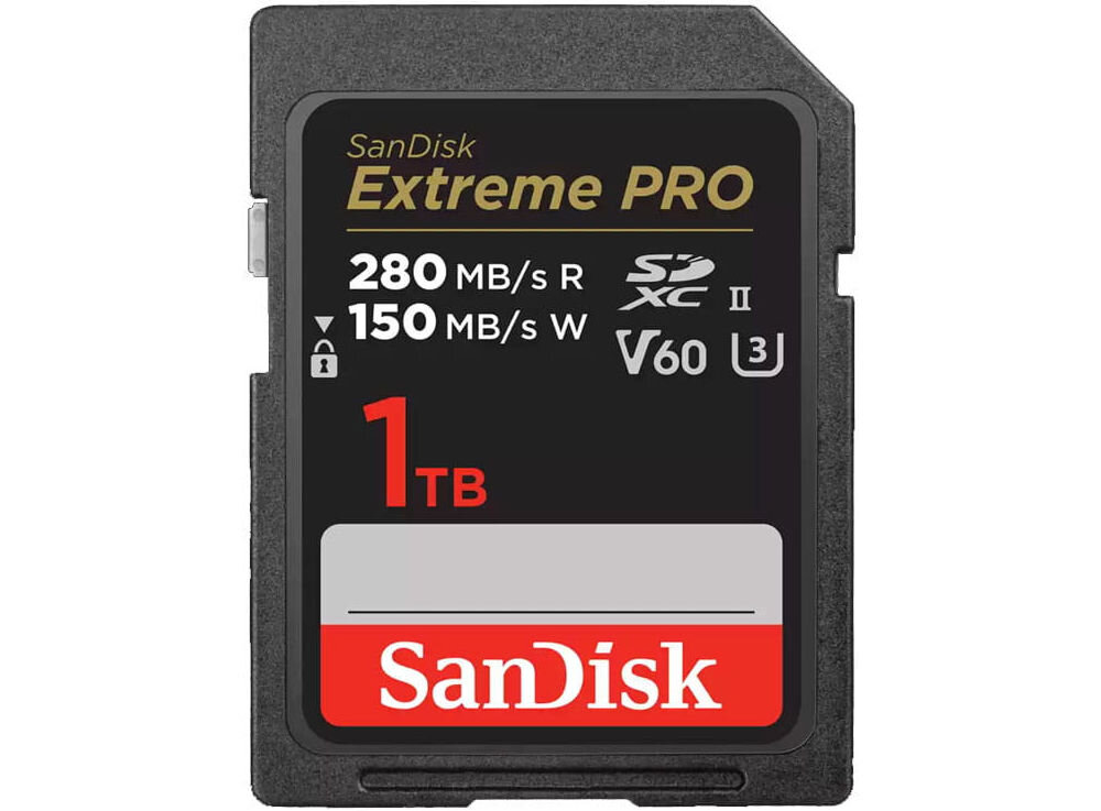 Karta pamięci SANDISK Extreme Pro SDXC 1TB karta do nagrań prezentacja karty na białym tle