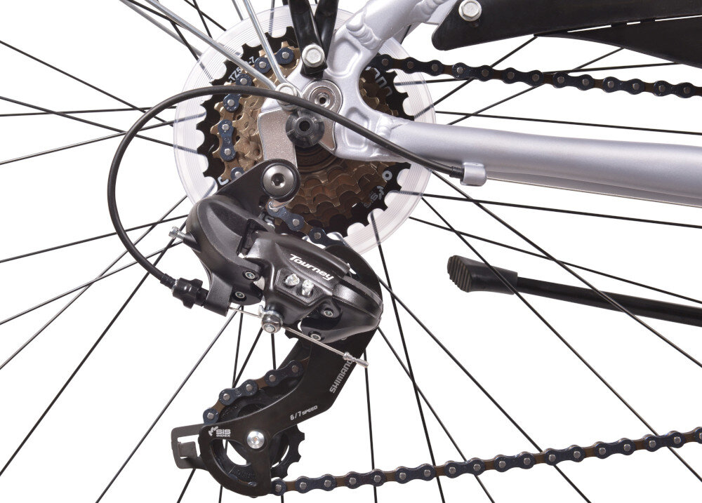 Rower trekkingowy INDIANA X-Road 1.0 D15 28 cali damski Srebrno-błękitny 24 biegi przednia i tylna przerzutka SHIMANO lekkie niezawodne duża wytrzymałość sprawne działanie