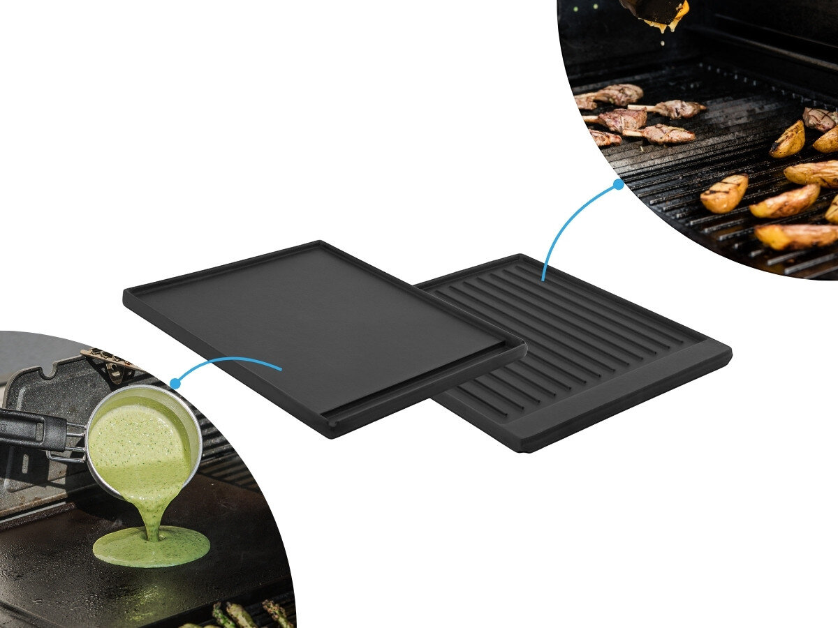 Płyta do grilla Żeliwna BROIL KING Royal 11223 37 x 27.3 cm, płyta, żeliwna, dwustronna, grill, na białym tle płyta do grilla z zastosowaniem 2 rodzajów płyt