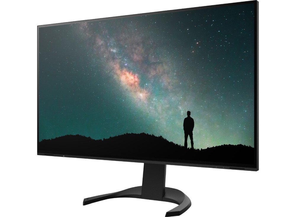 Monitor EIZO FlexScan EV3240X-BK Monitor ustawiony pod lekkim kątem, wyświetlający nocne zdjęcie gwiaździstego nieba, podświetlenie, matowa powłoka