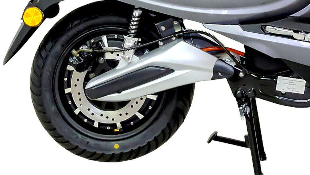 Skuter elektryczny E-MIO Toro+V+ Srebrny hamulce tarczowe alarm przeciwkradzieżowy z blokadą tylnego koła