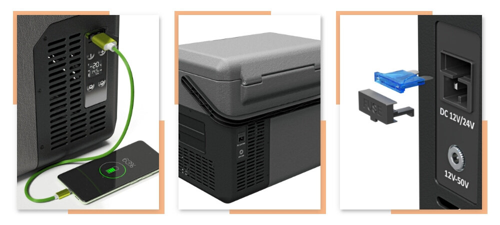 Lodowka YOLCO ET18 Carbon funkcje wbudowane gniazdro USB-C Ergonomiczny uchwyt wielopoziomowe zabezpieczenie