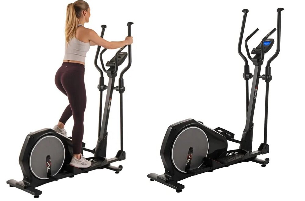 Orbitrek magnetyczny HAMMER Crossfly BT do spalenia zbędnej tkanki tłuszczowej poprawienia kondycji pobudzenia endorfin regulacja oporu za pomocą komputera w zakresie od 25 do 350 watów w krokach co 5 watów sygnalizacja świetlna RPM prędkości tętna