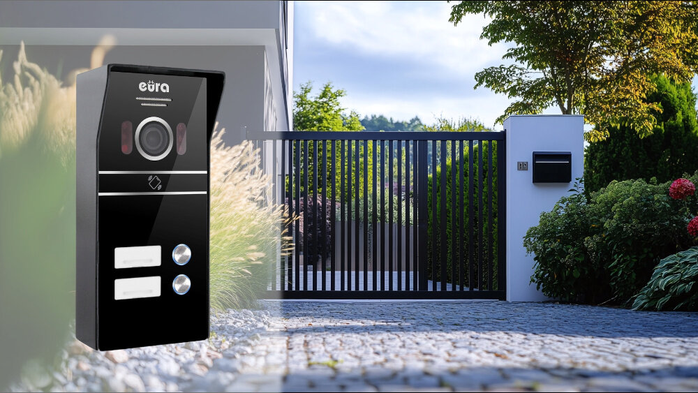 Wideodomofon EURA VDP-82C5 Biały kaseta zewnwtrzna EURA VDA-62C5 estetyka funkcjonalnosc montaz na waskich slupkach z aluminium odpornosc na warunki atmosferyczne IP65 rozdzielczosc Full Hd 1080p szeroki kat widzenia 110º poziomo i 60º pionowo funkcja nocnego podswietlenia na podczerwien