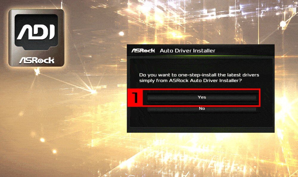 Płyta główna ASROCK B760M Pro RS Grafika przedstawiająca okno instalatora z pytaniem o automatyczną instalację sterowników i przyciskami wyboru