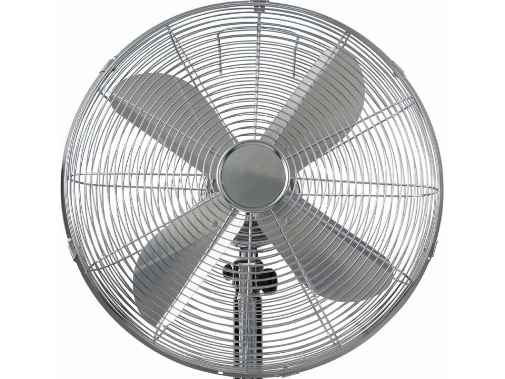 Wentylator KEPLAND Chrom stołowy kolor chromu moc 30 W do domu biura warsztatu wysoka jakość tworzywa estetyka funkcjonalność funkcja oscylacji regulacja prędkości w 3 poziomach regulacja poziomu nachylenia precyzyjne kierowanie strumieniem stylowy design chromowe wykończenie 