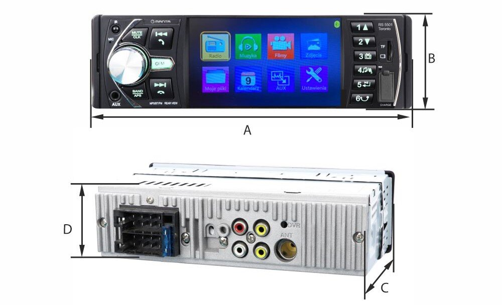 Radio samochodowe MANTA RS5501 Toronto Czarny - wymiary
