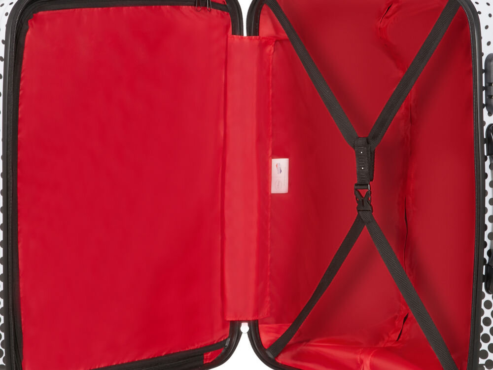 Walizka AMERICAN TOURISTER Disney Minnie Mouse 65 cm Czarno-biały dwie komory przegrody taśmy spinające