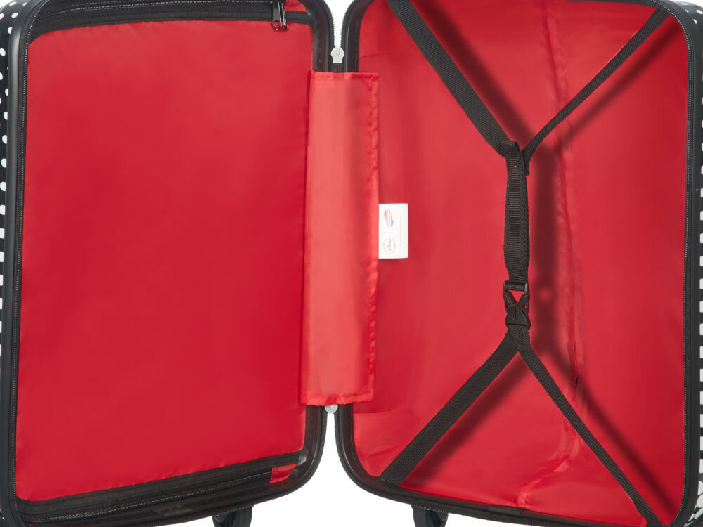Walizka AMERICAN TOURISTER Disney Minnie Mouse 65 cm Czarno-biały dwie komory przegrody taśmy spinające