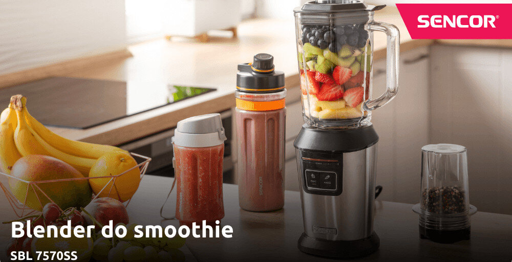 Blender personalny SENCOR SBL 7570SS (Sportowy) + 4 bidony + młynek w komplecie zdjęcie lifestyle Blenduj, zabieraj, korzystaj