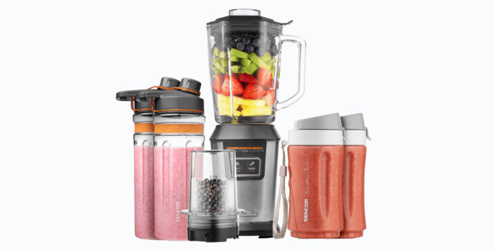 Blender personalny SENCOR SBL 7570SS (Sportowy) + 4 bidony + młynek w komplecie zdjęcie lifestyle Stabilna podstawa Gumowe, antypoślizgowe nóżki