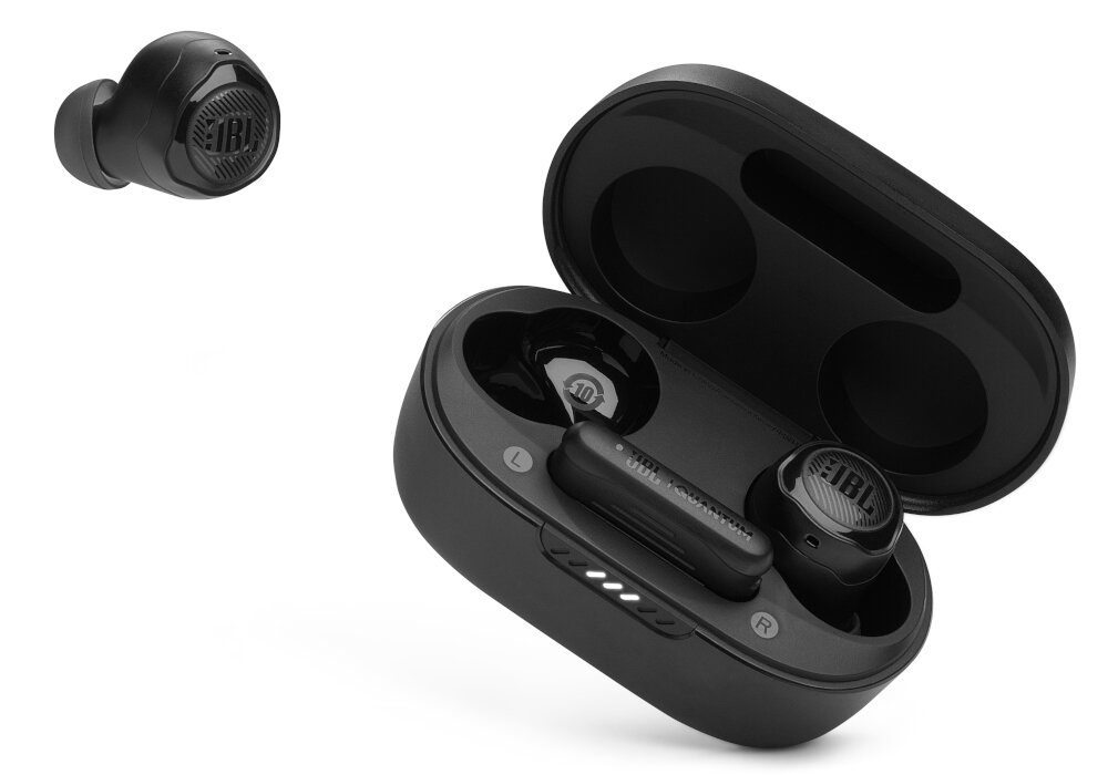 JBL Quantum TWS Air przetworniki aktywna redukcja szumów design dopasowanie łączność wygoda sterowanie bateria