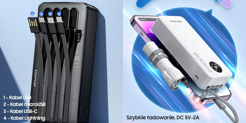 Powerbank AWEI P134K 20 000 mA urządzenia moc ładowanie wymiary bateria pojemność bezpieczeństwo lekkość wygoda