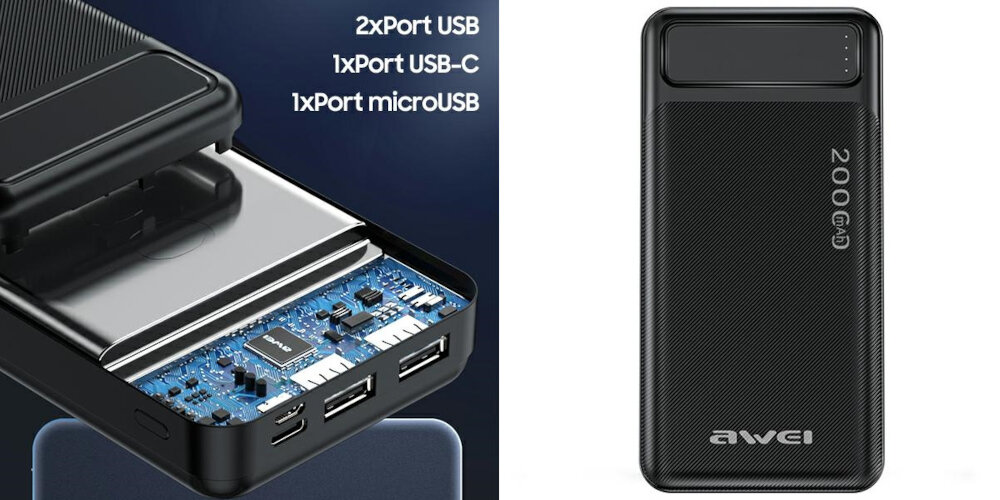 Powerbank AWEI P6K 20000 mAh urządzenia moc ładowanie wymiary bateria pojemność bezpieczeństwo lekkość wygoda