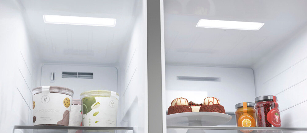 LODÓWKA HAIER HSW59F18EIMM Oświetlenie LED wydajne oszczędność jasne światło widoczność wnętrze
