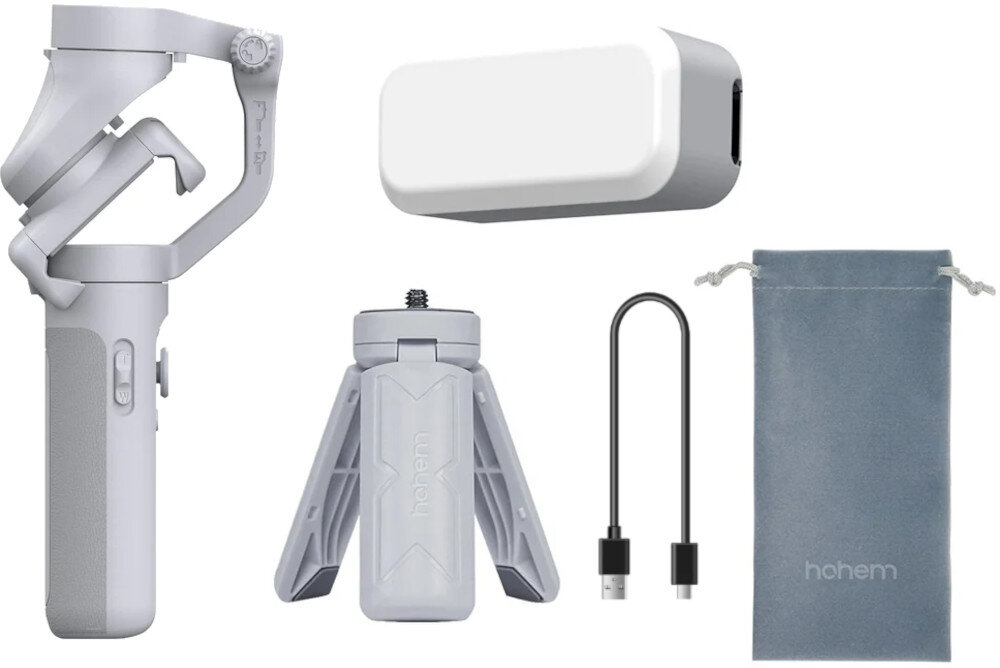 Gimbal HOHEM iSteady XE Kit + Lampa LED zestaw opakowanie akcesoria