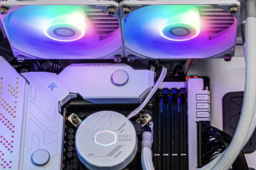 Chłodzenie wodne COOLER MASTER MasterLiquid 240L Core ARGB wydajność wentylator łopatki ARGB kolory powietrze ciśnienie ustawienia temperatura