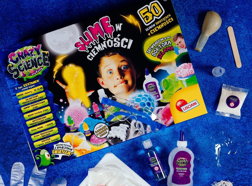 Zestaw kreatywny LISCIANI Crazy Science Slime w Ciemności 304-PL89239 edukcacja, rozrywka, tworzenie świecących slime, poznawanie podstaw chemii, zdobywanie wiedzy