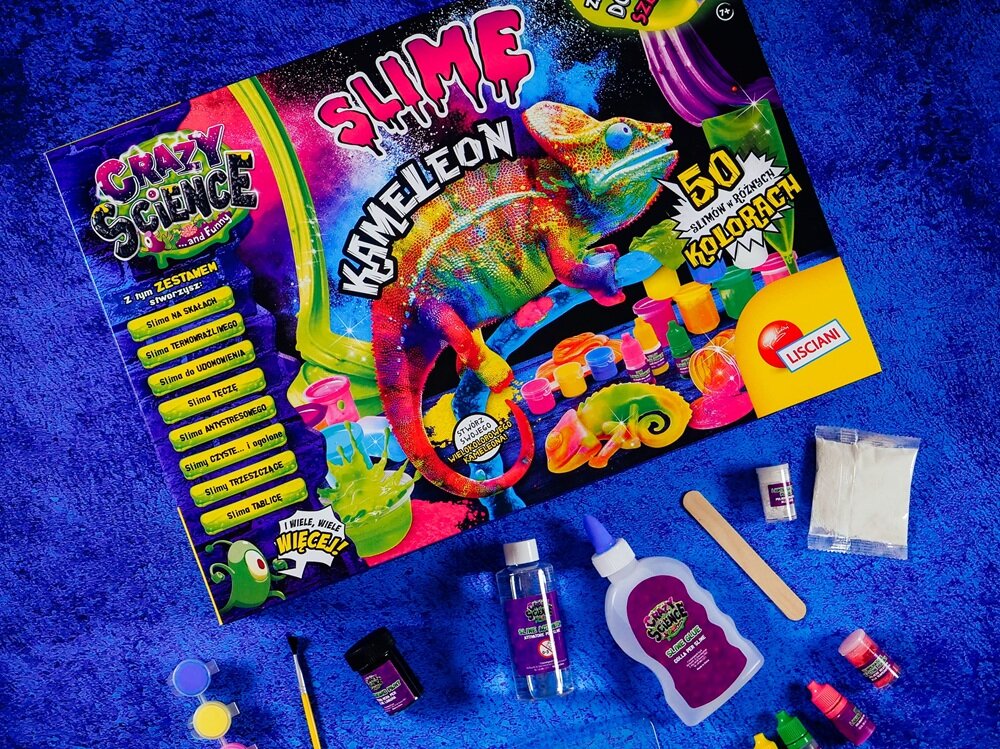 Zestaw kreatywny LISCIANI Crazy Science Slime Kameleon 304-PL89246 dokładność i cierpliwość, nauka planowania kolejnych kroków, skupienie, poczucie dumy