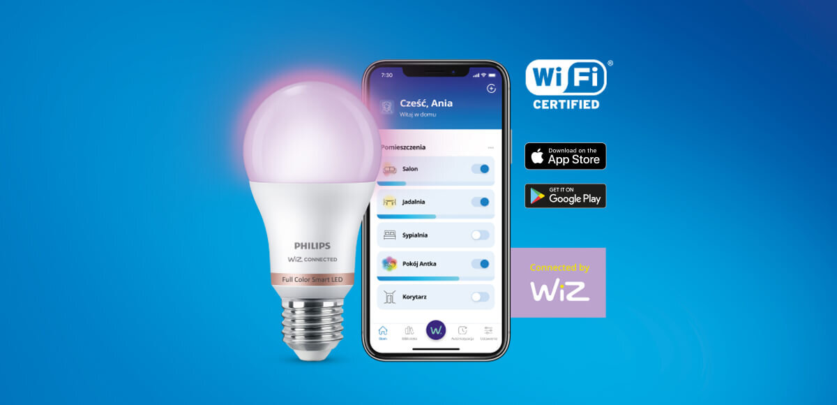 Inteligentna żarówka LED PHILIPS A67 922-65 Philips Smart dwa kroki wkręć żarówkę aplikację WiZ sieci Wi-Fi