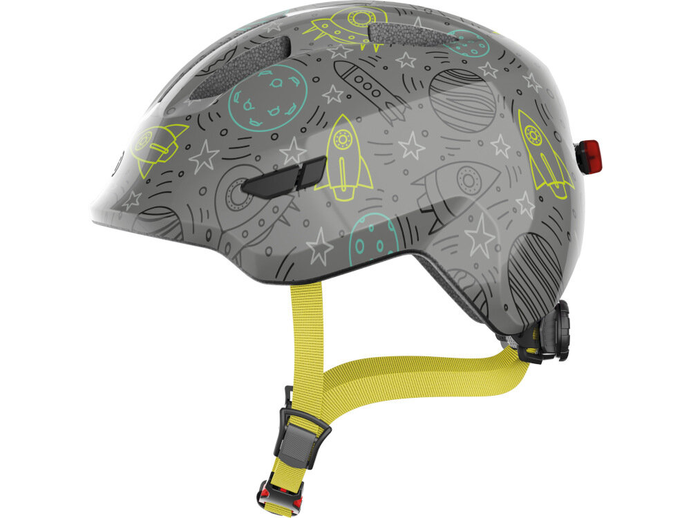 Kask rowerowy ABUS Smiley 3.0 LED Szaro-zielony dla Dzieci (rozmiar M) do bezpiecznego poruszania komfort