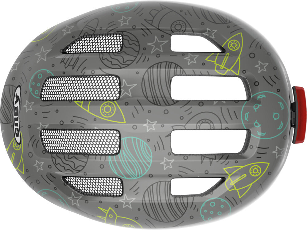 Kask rowerowy ABUS Smiley 3.0 LED Szaro-zielony dla Dzieci (rozmiar M) 4 wloty 4 wyloty powietrza bardzo dobra cyrkulacja wentylacja wyjmowana wyściółka można prac bardzo wygodny