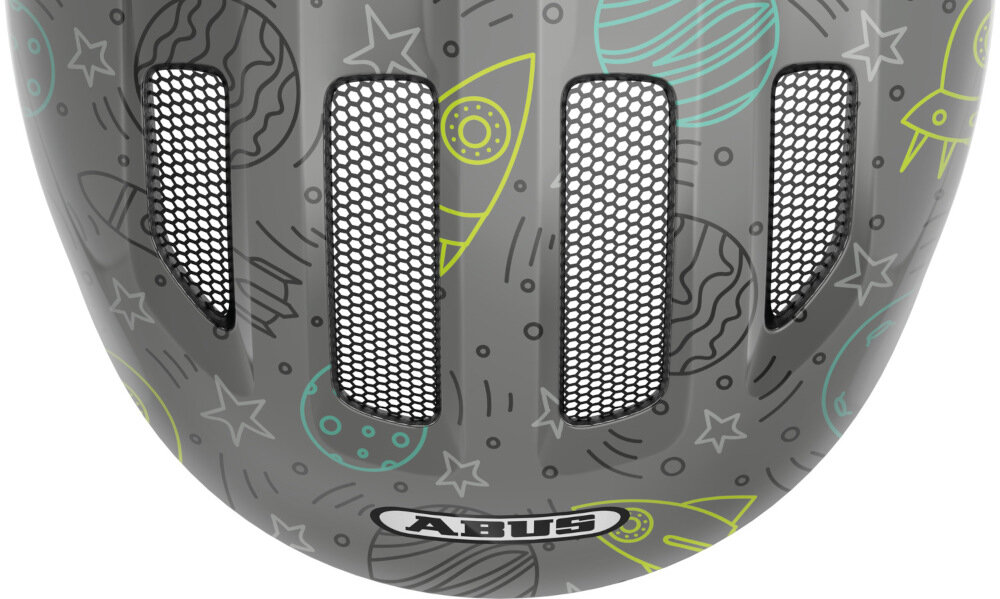 Kask rowerowy ABUS Smiley 3.0 LED Szaro-zielony dla Dzieci (rozmiar M) siatka przeciw owadom