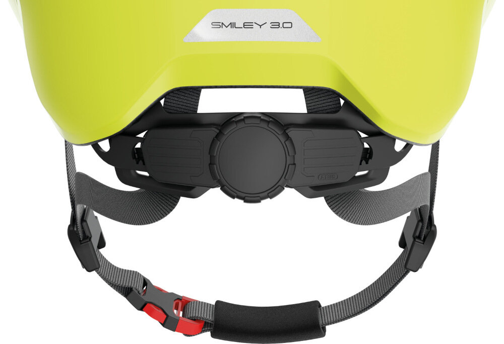Kask rowerowy ABUS Smiley 3.0 Żółty dla Dzieci (rozmiar S) system regulacji Zoom Ace Kids antypoślizgowe pokrętł z tyłu kasku na szerokość na wysokość głowy w zakresie 45-50 cm