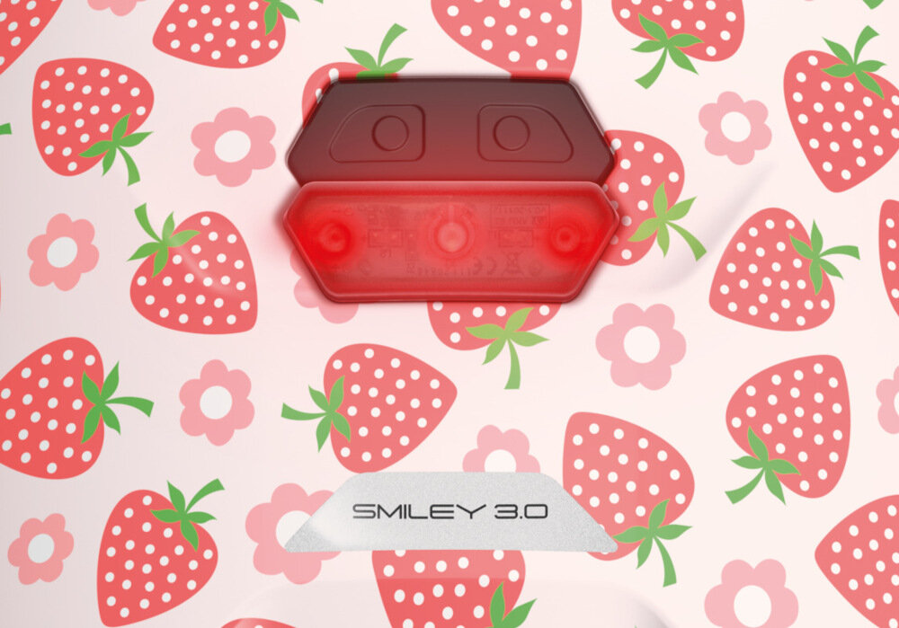 Kask rowerowy ABUS Smiley 3.0 LED Różowo-czerwony dla Dzieci (rozmiar S) tylne światało LED zakres 180 stopni odblaski