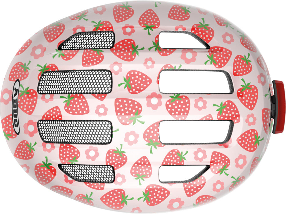 Kask rowerowy ABUS Smiley 3.0 LED Różowo-czerwony dla Dzieci (rozmiar S) 4 wloty 4 wyloty powietrza bardzo dobra cyrkulacja wentylacja wyjmowana wyściółka można prac bardzo wygodny 