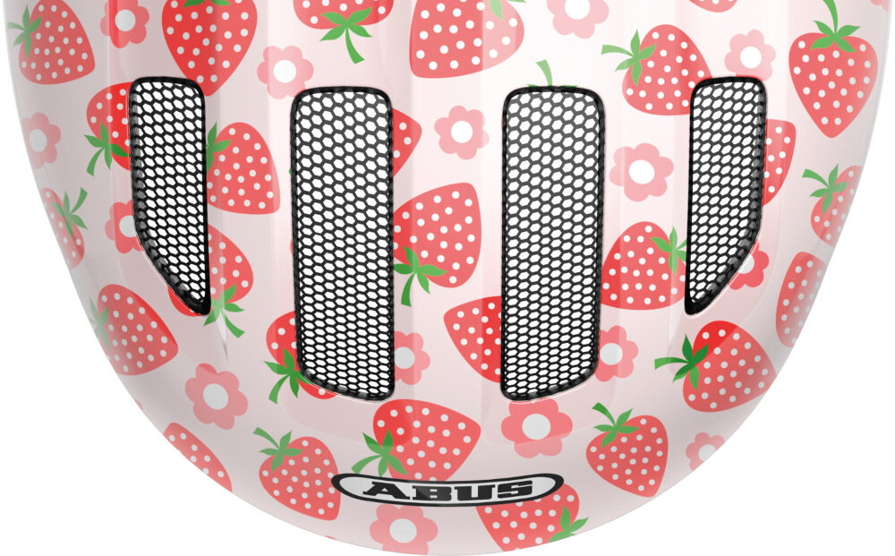Kask rowerowy ABUS Smiley 3.0 LED Różowo-czerwony dla Dzieci (rozmiar S) siatka przeciw owadom