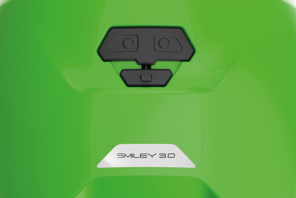 Kask rowerowy ABUS Smiley 3.0 LED Zielony dla Dzieci (rozmiar S) tylne światało LED zakres 180 stopni odblaski