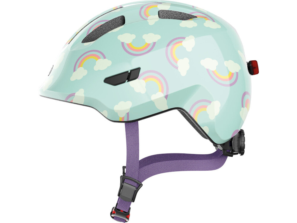 Kask rowerowy ABUS Smiley 3.0 LED Niebiesko-zielony dla Dzieci (rozmiar S) do bezpiecznego poruszania komfort
