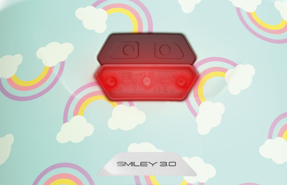 Kask rowerowy ABUS Smiley 3.0 LED Niebiesko-zielony dla Dzieci (rozmiar S) tylne światało LED zakres 180 stopni odblaski