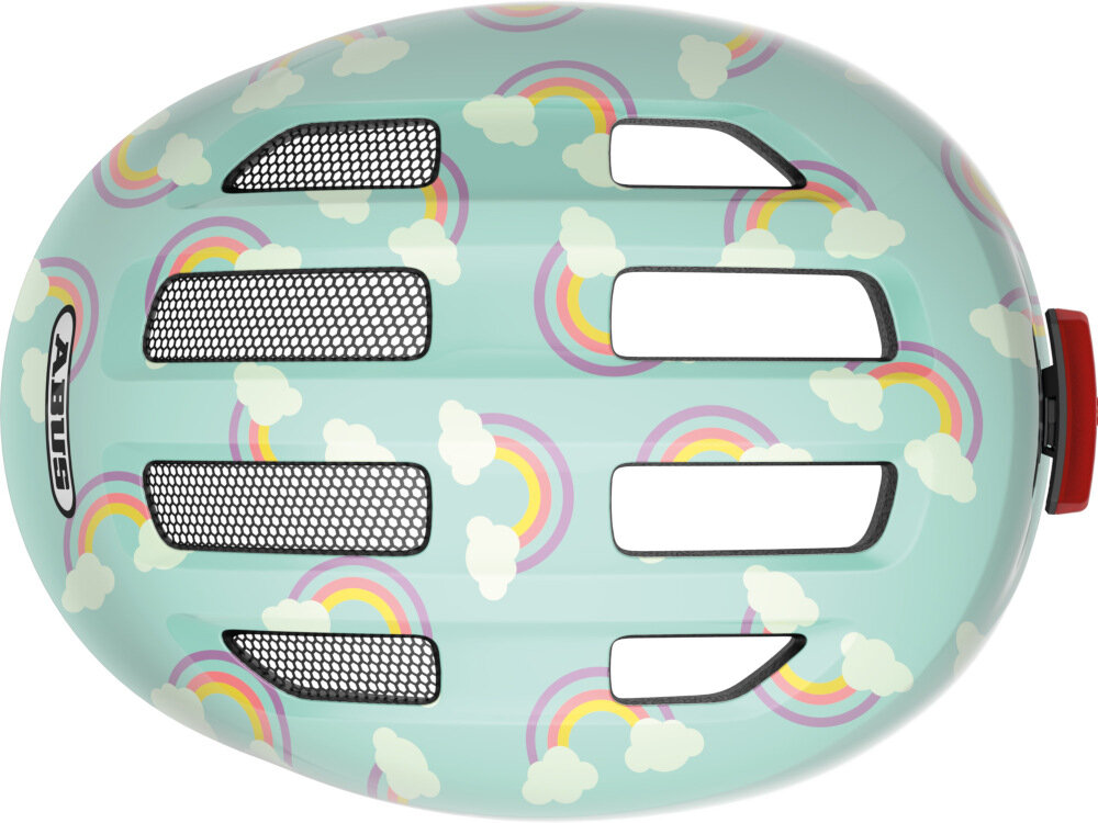 Kask rowerowy ABUS Smiley 3.0 LED Niebiesko-zielony dla Dzieci (rozmiar S) 4 wloty 4 wyloty powietrza bardzo dobra cyrkulacja wentylacja wyjmowana wyściółka można prac bardzo wygodny