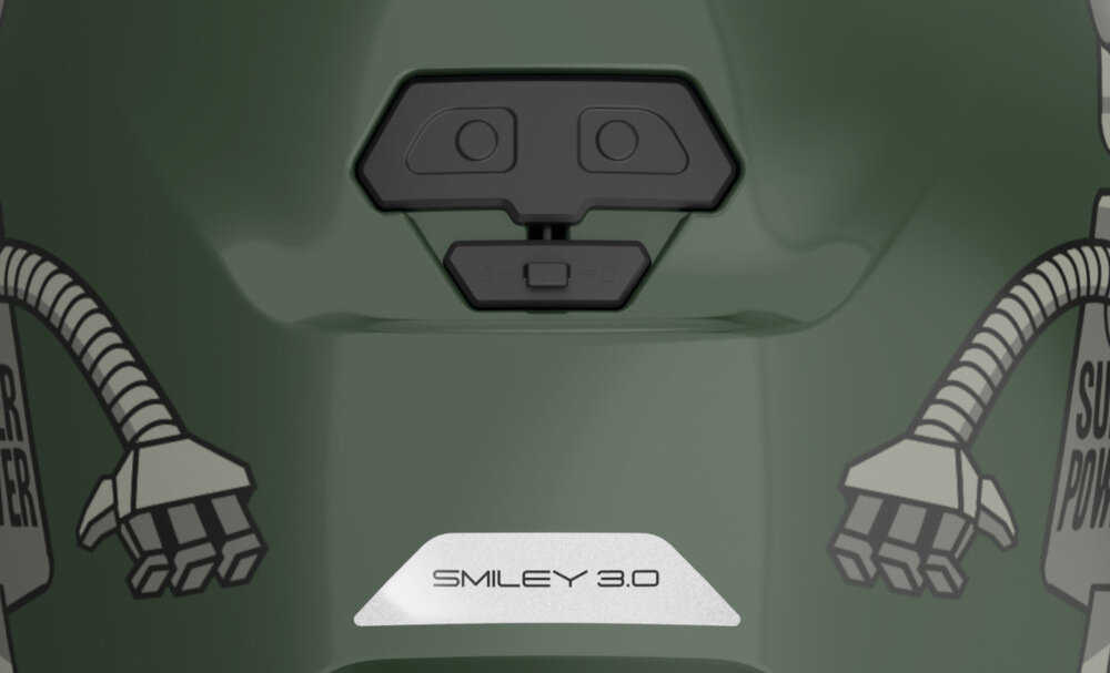 Kask rowerowy ABUS Smiley 3.0 LED Zielono-szary dla Dzieci (rozmiar S) tylne światało LED zakres 180 stopni odblaski