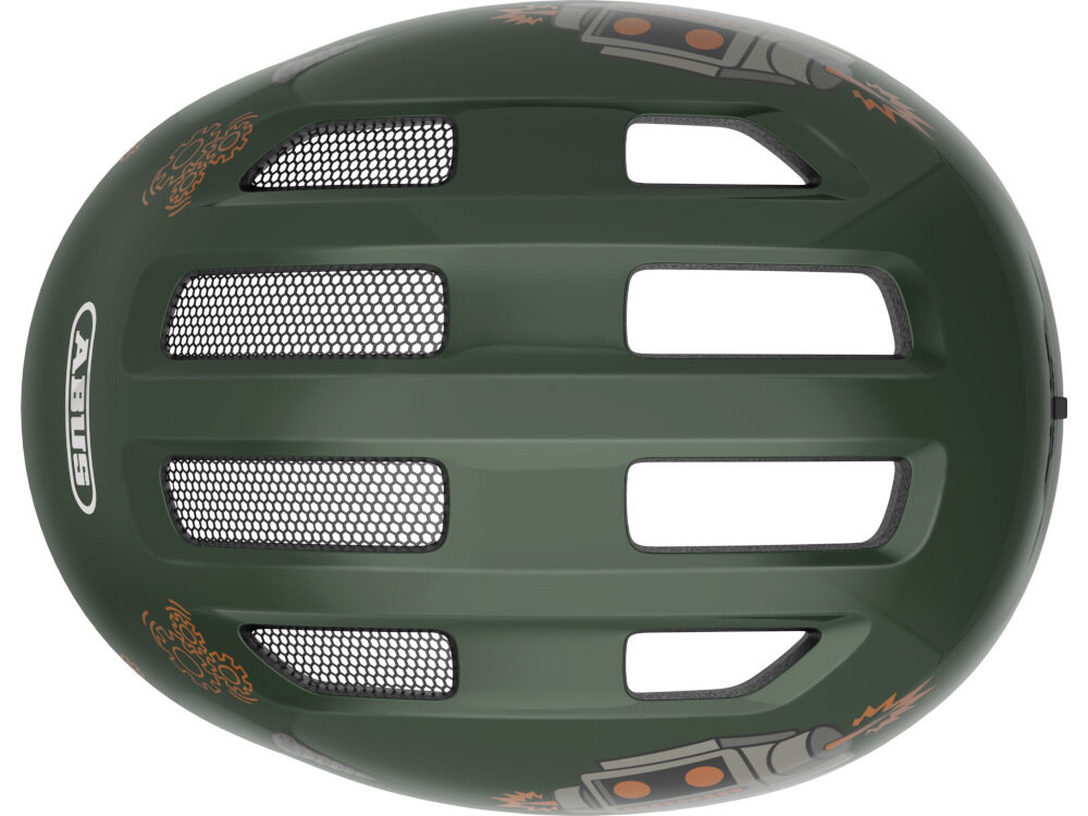 Kask rowerowy ABUS Smiley 3.0 LED Zielono-szary dla Dzieci (rozmiar S) 4 wloty 4 wyloty powietrza bardzo dobra cyrkulacja wentylacja wyjmowana wyściółka można prac bardzo wygodny