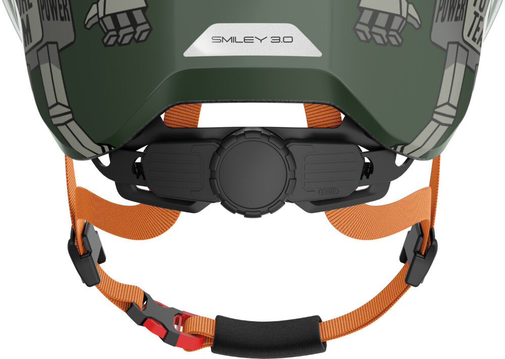 Kask rowerowy ABUS Smiley 3.0 LED Zielono-szary dla Dzieci (rozmiar S) system regulacji Zoom Ace Kids antypoślizgowe pokrętł z tyłu kasku na szerokość na wysokość głowy w zakresie 45-50 cm