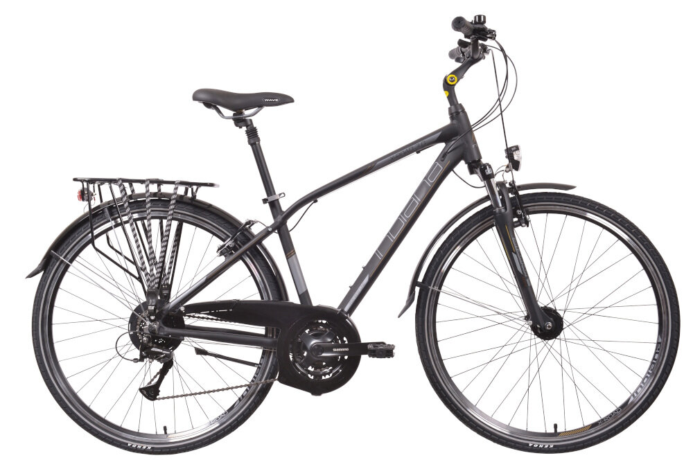 Rower trekkingowy INDIANA X-Road 3.0 M23 28 cali męski Czarno-brązowy do miasta poza miasto dla mężczyzn po asfalcie po nieutwardzonych drogach trekkingowa geometria jazda w niemęczącej naturalnej wyprostowanej pozycji
