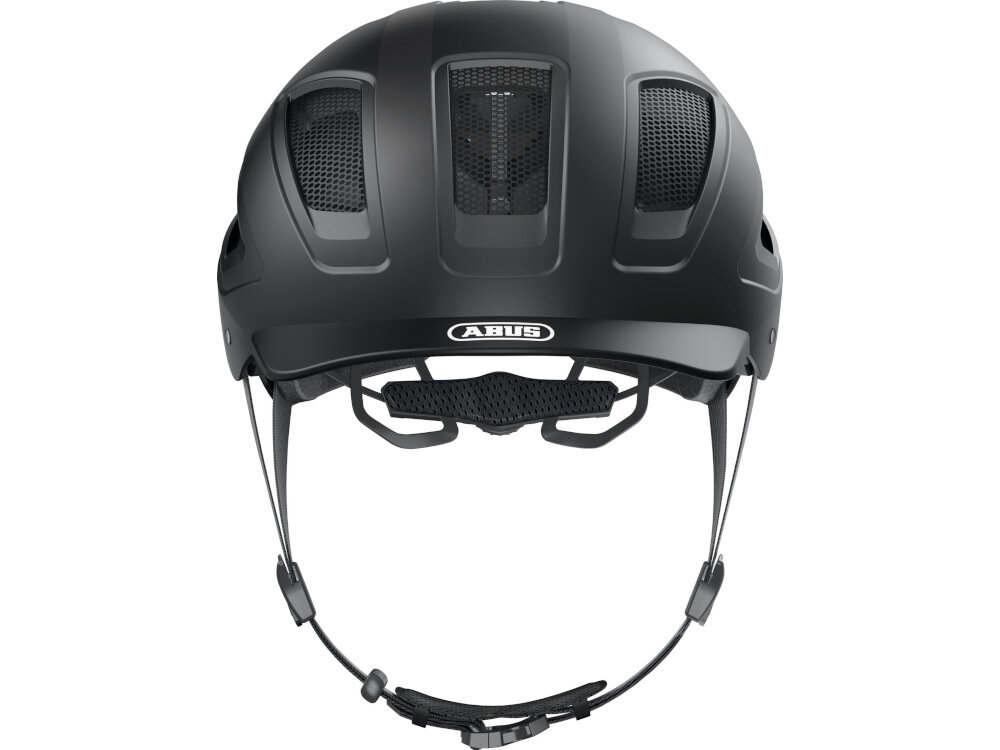 Kask rowerowy ABUS Hyban 2.0 Czarny Miejski (rozmiar M) skorupa z tworzywa ABS bardzo dobra jakość wykonania trwałość odporność na uszkodzenia przewiewność