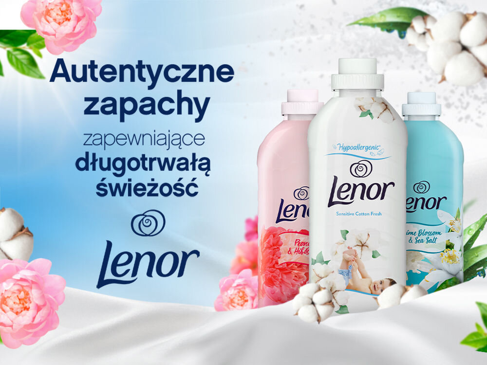 Płyn do płukania LENOR Sensitive Cotton Fresh 925 ml wygląd opakowanie