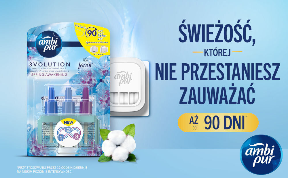 Wkład do odświeżacza powietrza AMBI PUR Bawełniany Kwiat 20 ml 3 zapachy wskaźnik