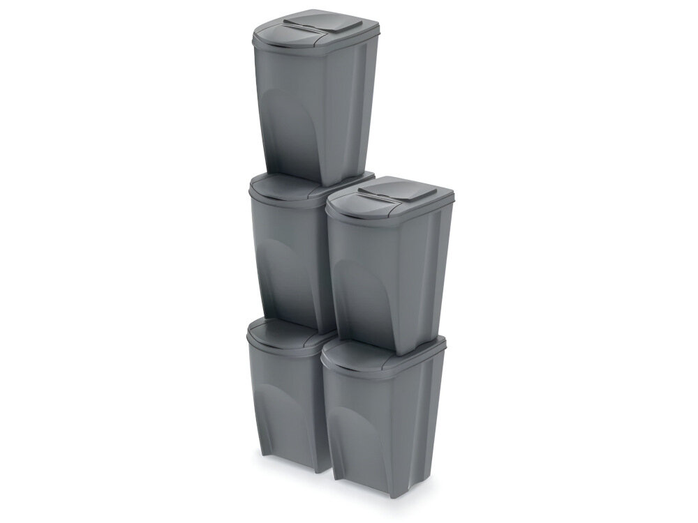 Kosz na śmieci PROSPERPLAST Sortibox SET5 5 x 20L Szary praktyczny estetyczny efektywne zaradzanie odpadami piec pojemnikow pojemnosc 20m litrow kazdy ekologiczny recykling