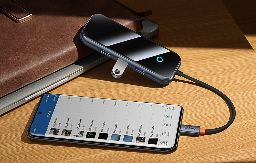 Hub BASEUS AcmeJoy 8w1 transfer danych jakość obraz wygoda funkcja OTG przesył pliki naładowanie urządzenie plug&plug port RJ45 stabilność