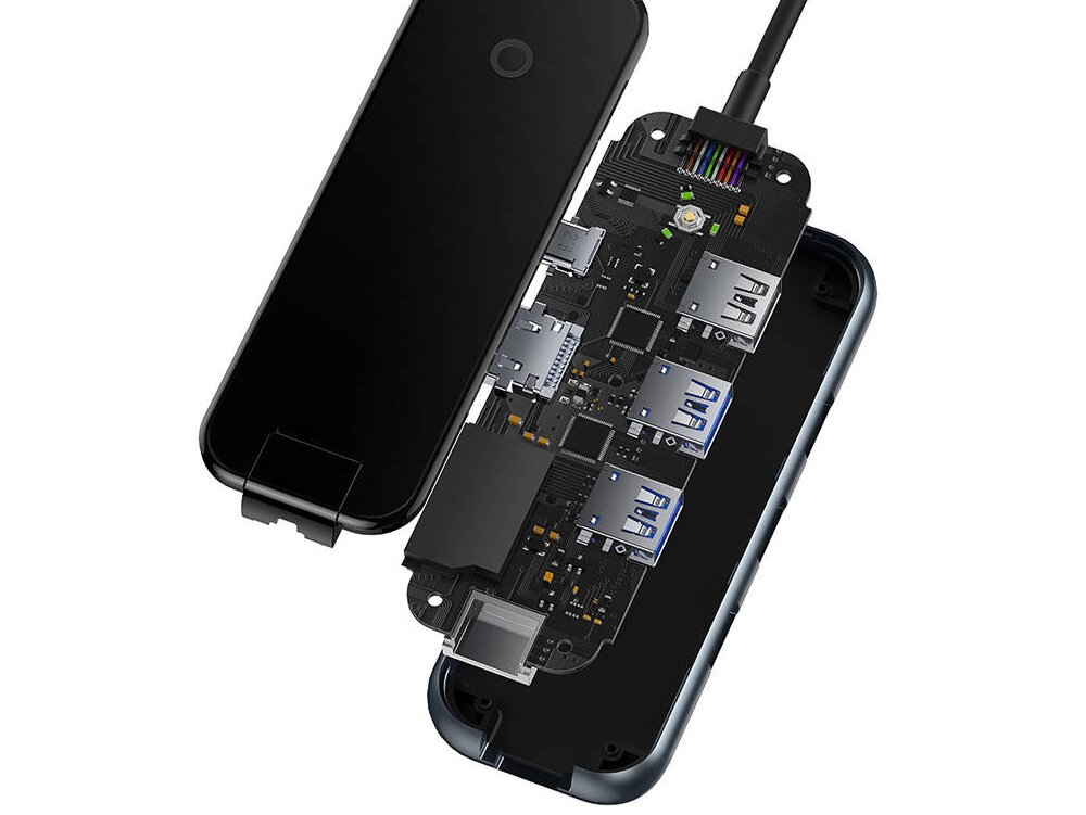 Hub BASEUS AcmeJoy 8w1 transfer danych jakość obraz wygoda funkcja OTG przesył pliki naładowanie urządzenie plug&plug port RJ45 stabilność 