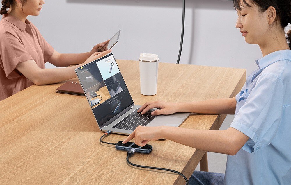 Hub BASEUS AcmeJoy 8w1 transfer danych jakość obraz wygoda funkcja OTG przesył pliki naładowanie urządzenie plug&plug port RJ45 stabilność 